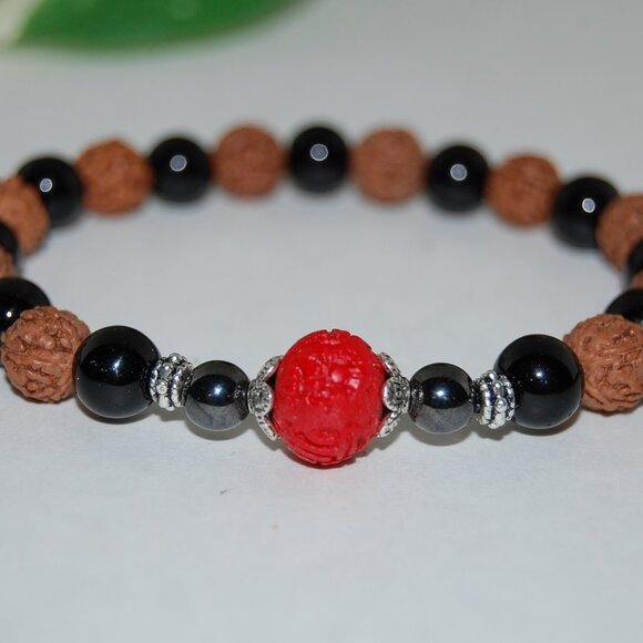 Rudraksha Bracelet,Onyx Bracelet,Rudraksha and Black Onyx Stone Beads - Picture 2 of 2